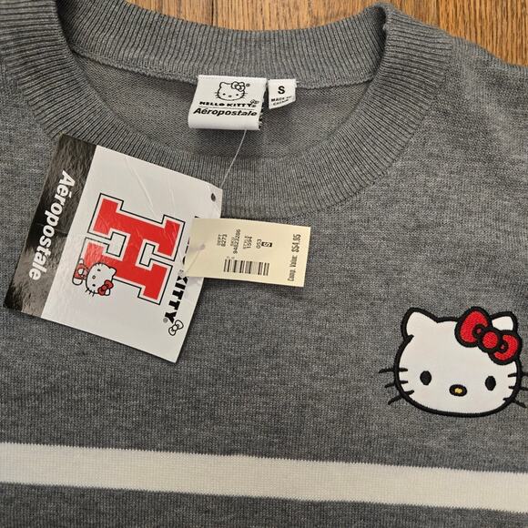 Aeropostale Hello Kitty womens small oversized Gray Striped Sweater - Picture 9 of 10